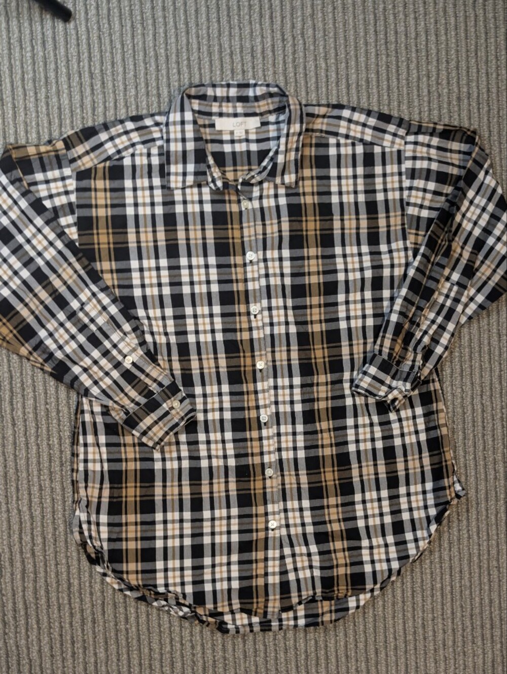 LOFT Men's Black, White & Tan Plaid Button-Down Shirt